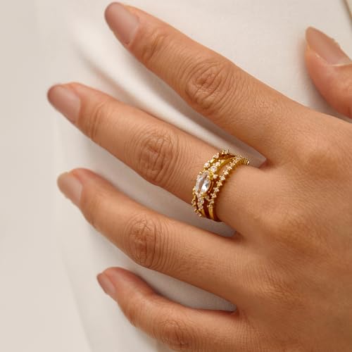 Otxas Dainty Gold Rings for Womem 14k Gold Plated Stackable Ring for Women Size 6-11 Cubic Zirconia Gold Rings Set Wedding Rings4