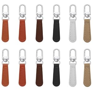 LXUEJIE 12 Stück Reißverschluss Zipper, Ersatzteile Abnehmbares Zipper Pull Leder Reißverschluss-Anhänger Set Reissverschluss Reparaturset Für Jacken Kleidung Hosen Geldbörse Handtasche (6 Farben)