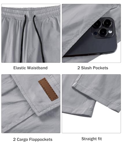 Comdecevis Men's Casual Cargo Pants Workout Joggers Stretch Sweatpants Hiking Drawstring Tactical Pants with Multi Pockets Medium Grey - Thumbnail 4