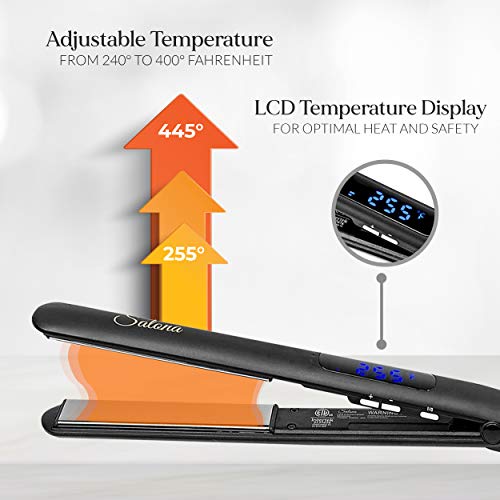 Salona Titanium Coated Hair Straightening Iron, Professional Flat Iron Hair Straightener And Hair Curler With Digital Lcd Display And Heat Resistant Bag, Black #TOP6