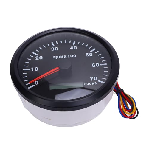 Tacómetro 110 Mm 4 3/8 Pulgadas con 7 Color de Retroiluminación para Yates de Automóviles RV Barco Camión DC 9-32V 7000 Rpm de Calibre con Medidor de Horas (Dial negro bisel