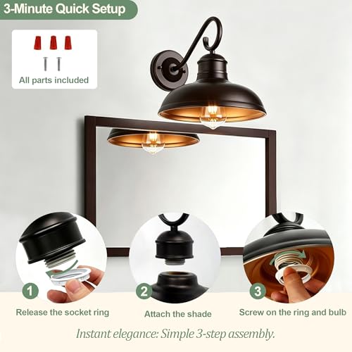 Image of GOLDHILL 10 Inch Farmhouse Gooseneck Barn Light with Gold Interior 1 Pack, Oil Rubbed Bronze Rustic Outdoor Wall Sconce for Garage Porch Bathroom Vanity, E26 Base, ETL Listed