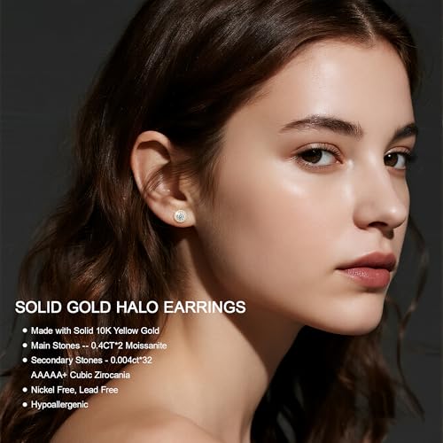 10K Solid Yellow Gold Halo Stud Earrings Moissanite Stud Earrings Round Oval Simulated Diamond Studs Earring for Women Men Fine Jewelry Christmas Gifts4
