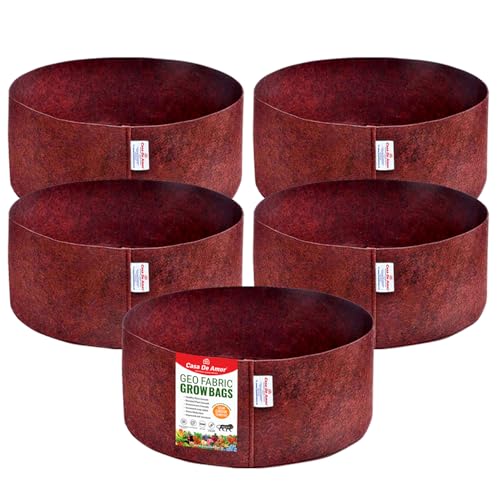 Image of Casa De Amor 350 GSM Geo Fabric Round Plant Grow Bag for Gardening (Maroon) (12x6, Pack of 5)