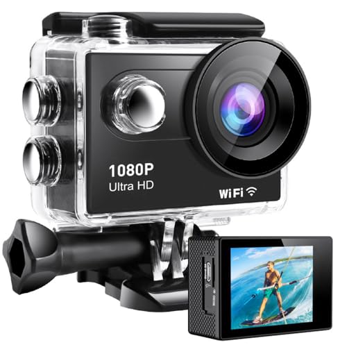 Action camera 1080P ultra-hd con schermo LCD da 2.0 pollici 12MP 30m impermeabile anti-vibrazione grandangolare 120° con adattatori per custodia