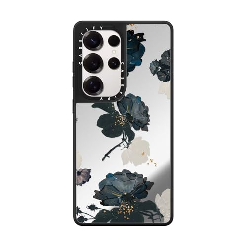 CASETiFY �~���[�}�O�l�b�g for Samsung Galaxy S25 Ultra �P�[�X [���ː� / 1.5m����̗����������N���A / Magsafe �ɑΉ�] - White And Black Floral - �V���o�[ (�u���b�N�o��