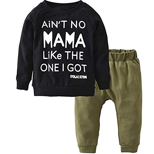 SISAVE Toddler Baby Clothes Set,Boy Letters Printed Tops Pants Leggings Outfits (Black #1, 9-12 Months)