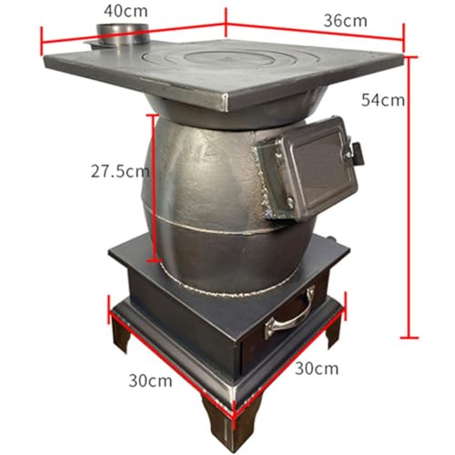 DINGK Holzofen, reines Gusseisen- Kohlenstofffeuer, holzbefeuerter Lagerheizer, Brennholzofen, Mini- Multibrennstoffofen, Heizen und Kochen, Heimheizung, Erwärmung (Size: C)-7