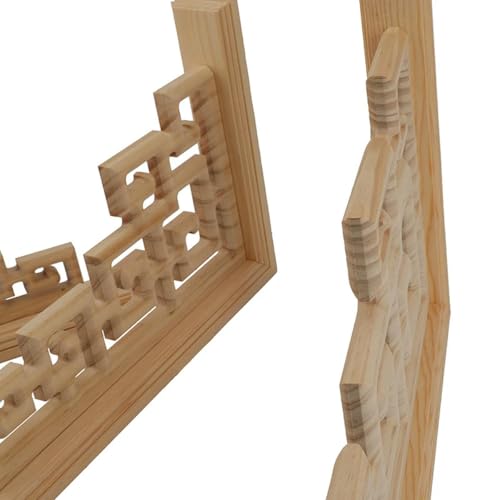 Statue d'angle florale chinoise double face en bois brut 25x15