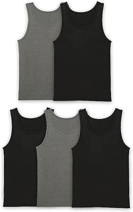 Fruit of the Loom Mens Signature 5-Pack Pure True Comfort Tanks Size XX-Large Black-Grey