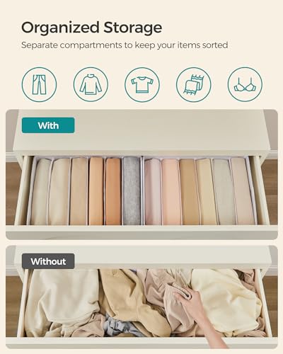 Image of SONGMICS Set of 6 Large Size Wardrobe Clothes Organizers, Cloud White | 6-Compartment Foldable Drawer Organizers with Handles, 16.5 x 11.8 x 6.7 Inches, for Pants, Sweaters, Jeans URUS009W03