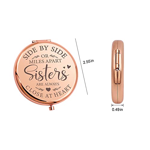 Ysunm Sister Gift-Travel Compact Makeup Rose Gold Mirror Side By Side Or Miles Apart Sisters Are Always Close At Heart For Sister Friend,Birthday,Graduation #TOP5