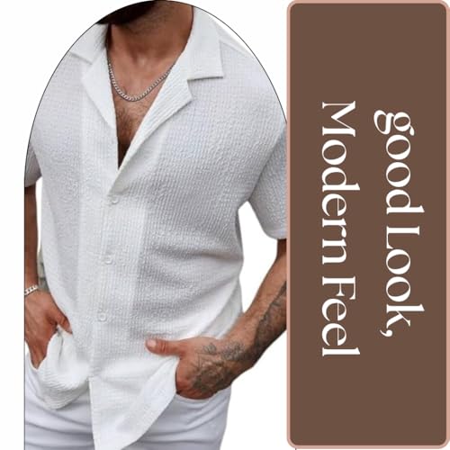 Image of MiraMichi Men's Regular Fit Cotton Blend Shirts | Half Sleeve Solid Pattern | Casual Wear for Everyday Style