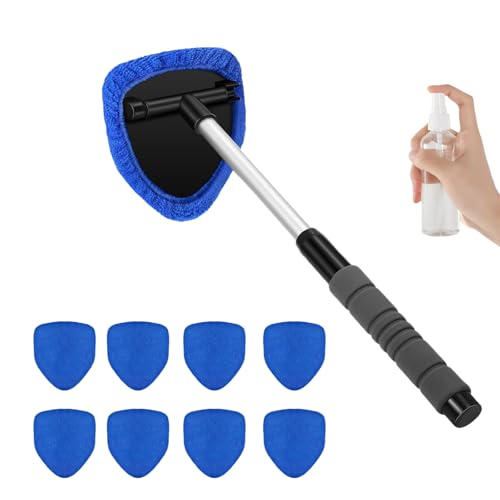 PASDUCHAS 10 PCS Window Cleaner Tool, Extendable Clean Inside Car Windshield with 8 Reusable Microfiber Pads & 1 Spray Bottle
