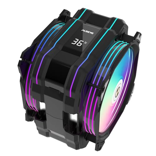 ALSEYE M120D Plus Digital CPU Cooler, CPU Air Cooler with Temperature Display, 120mm Max Series Fan with ARGB&PWM, Compatible with Intel LGA 1700/1200/115X/2011/2066/1366/775 AMD AM4., black