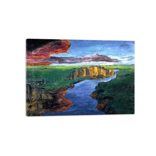 Tableau Emil Nolde pour mur vide petite toile paysage fluvial facile à suspendre