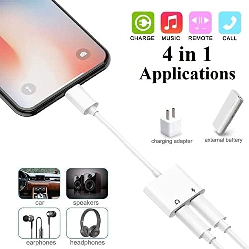 PAISE Apple MFi Certified 2 Pack Headphones Adapter & Splitter for iPhone, in 1 Headphone Dual Lightning and Aux Audio + Charger Cable Compatible with iPhone 12 11 XS XR X 8 7, White