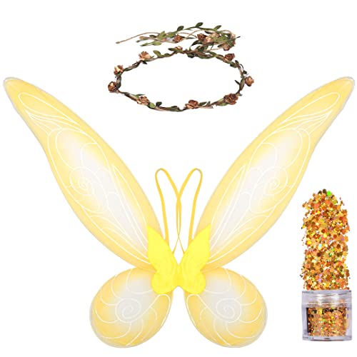 FUNCREDIBLE Fairy Costume Accessories Set | Fairy Wings, Fairy Crown with Fairy Dust | Gold Tooth Fairy Wings | Halloween Cosplay Party Favors for Kids and Toddler
