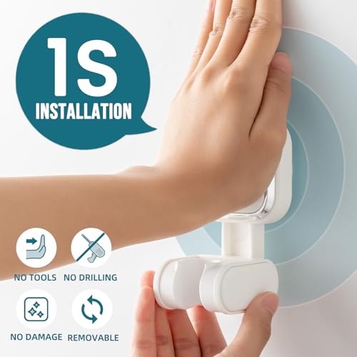 Image of TAILI Shower Head Holder Suction Cup, Adjustable Height & Angle, Wall Mounted, Waterproof, White, Plastic, Square, Bathroom & Shower Fixture