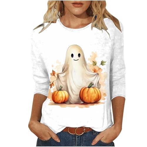 Halloween Shirts for Women 3/4 Sleeve Plus Size Crewneck Loose Fit Cute T Shirt Halloween Costumes for Women 2025