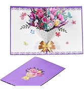 0GULUS ポップアップカード ３D グリーティングカード とびだす 立体 メッセージカード お祝い 誕生日 プロポーズ プレゼント 手紙 (花束パープル)