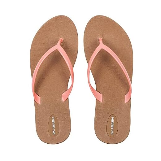 OKABASHI Women's Shoreline Flip Flop (Toffee/Coral, 6) | Sculpted Footbeed for All-Day Comfort | Slip-Resistant & Waterproof | Sustainably Made in the USA