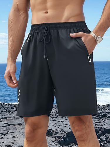 Men's Summer Athletic Shorts Elastic Waist Functional Zippered Pockets for Gym Outdoor