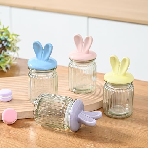 Glasseastercandyjarswithceramicbunnyearlids4pcssealingbunnyjarsinpastelcolorsforstorageminieggscookiestraytablecenterpiecekitchenhomespringdecor Urban Country Home Decor Glass easter candy jars with ceramic bunny ear lids 4pcs sealing bunny jars in pastel colors for storage mini eggs cookies tray table centerpiece kitchen home spring decor urban country home decor