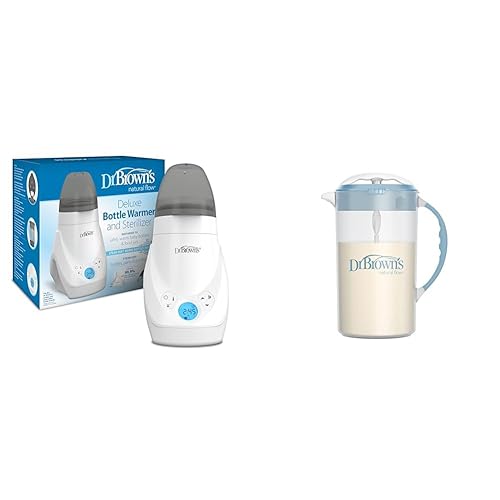 Dr. Brown's Calentador de biberones de lujo, esterilizador, jarra de mezcla de fórmula de 32 onzas con tapón ajustable y boquilla sin goteo