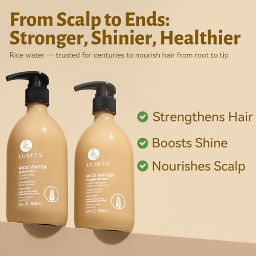 Image of Luseta Rice Water Shampoo and Conditioner Set, Volume & Shine | Strengthening, Nourishing for Hair, Hydrating & Frizz Control, Fuller-Looking Hair, for All Hair Types Women and Men 16.8oz*2
