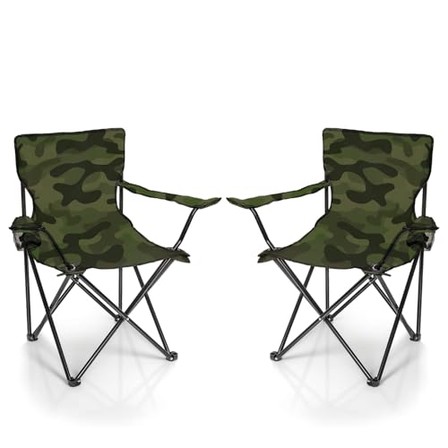 BigDean 2X Faltstuhl Tarnmuster Camouflage Campingstuhl Anglerstuhl mit Getränkehalter & Tragetasche - Anglersessel klappbar - Klappstuhl Gartenstuhl Faltstuhl Relaxsessel Angelsessel faltbar