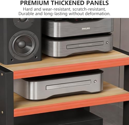 2 Tier AV Media Stand, Audio Rack for Stereo System, Open Media Storage Cabinet for HiFi Equipment, Record Player Stand for Amplifier & DVD Player, Black 45x35x23cm