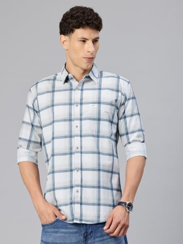 Image of Majestic Man Comfort Slim Fit Pure Cotton Checked Casual Shirt