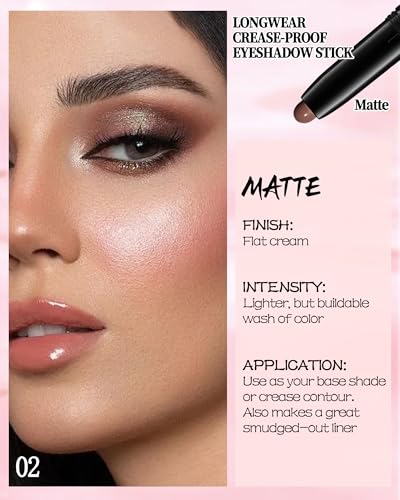 Eyeshadow Stick, Brown Bronze Matte Creamy Eye Shadow Sticks, Long Lasting All-Day Waterproof Smudge-Proof Eyeshadow Contour Facial Makeup, Easy Glide Twist-Up Eye Shadow Sticks Gift for Girl Women-02 - Thumbnail 2