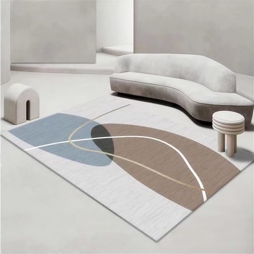 Tapis de sol bleu géométrique abstrait aux finitions soignées pour salon - 2