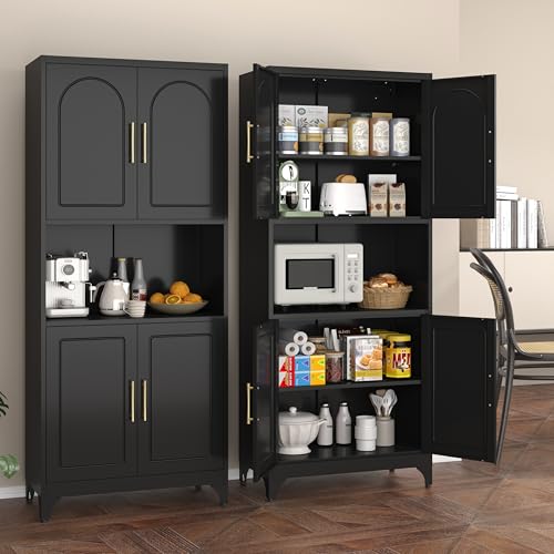 Tall Bathroom Storage Cabinet, 17" W Freestanding Bathroom Cabinet with Acrylic Glass, Open Display Shelf, Skinny Storage Cabinets with Adjustable Shelves, Assembly Required, Black Black 75"