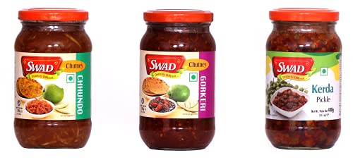 Image of SWAD Delicious Pack of Tenti Dela / Kerda Achar / Gunda Pickle - 400g | Sweet Gor Keri Pickle - 500g | Chhundo Pickle /Aam Chhunda, 500g, Pack of 3