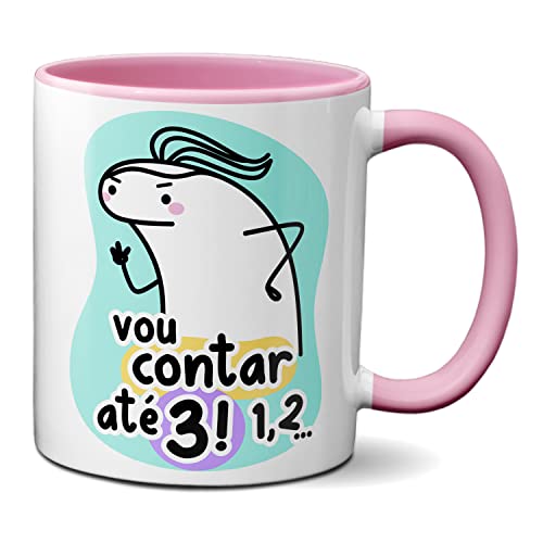 Caneca Flork Engraçada Dia das Mães Vou Contar até 3 (Rosa)