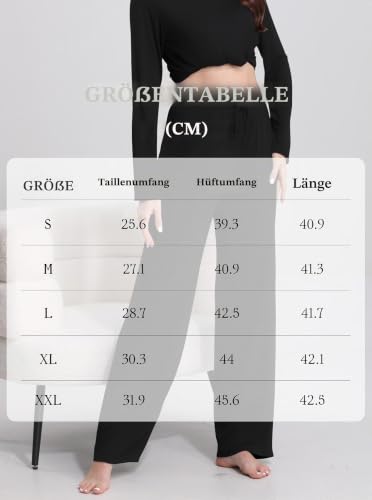 FEQO 2 Pack Damen Loungehose Jogginghose Lang Pyjamahose Stretch Weites Bein Hose Schlafanzughose für Frauen (Schwarz, XXL)