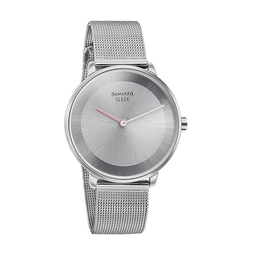 Image of Sonata Sleek Grey Dial Stainless Steel Strap Analog Watch for Women-8191SM01