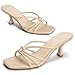 LOOPCHARM Women's Strappy Square Open Toe Kitten Heels Sandals Knotted Design Summer Fashion Slip On Mule Style,NUDE PU,8