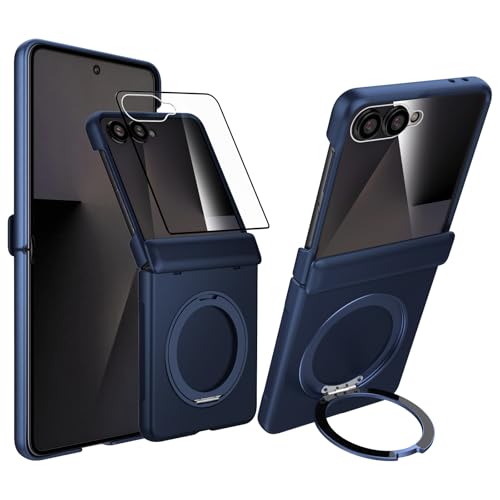 Coque Galaxy Z Flip 7 antichoc à anneau rotatif 360 et vitre intégrée
