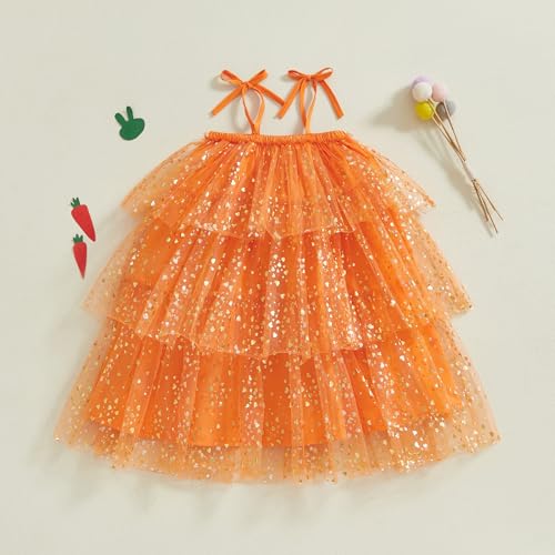 1-6 Years Old Easter Dresses for Toddler Girls Cute Carrot Sequins Sleeveless Cake Dress Little Girls Summer Outfit4