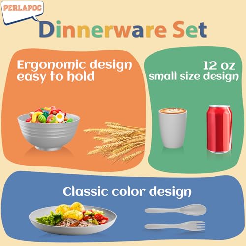 Image of Wheat Straw Dinnerware Sets, 20 PCS Service for 4, Dishwasher & Microwave Safe Kids Plates and Bowls Sets, Unbreakable Lightweight Outdoor Camping Dishes - Gray