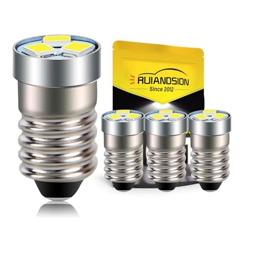 Ruiandsion 4 st 3V 6V 12V E10 LED-lampa 3030 3SMD vit LED-ersättningslampa uppgradering för pannlampor ficklampor ficklampa, negativ jord (12V)