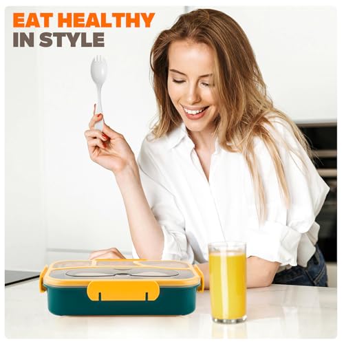 Image of EASYFUN Bento Box Adult, Lunch Box, 4-Compartment Lunch Containers, Drop-Proof, Dishwasher Safe & Made with BPA-Free Materials (Dark blue)