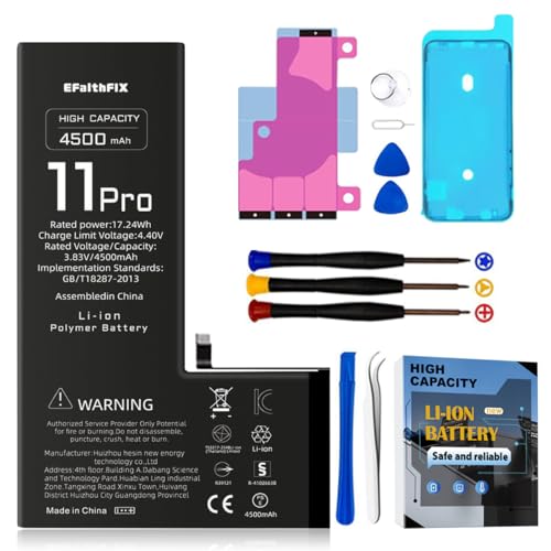 EFAITHFIX 4500mAh Upgraded Replacement Battery Compatible with iPhone 11 PRO High Capacity New 0 Cycle A+ Battery Replacement for iPhone 11 PRO Model A2160 A2217 A2215 with Complete Repair Tool Kit