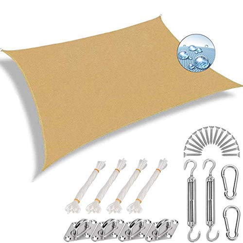 GOUDU Toldo Vela de Sombra 2.5x5m Toldo Vela IKEA Impermeable Exteriores Accesorios de MontajeTodo Incluído para Patio, Exteriores, Jardín, Beige