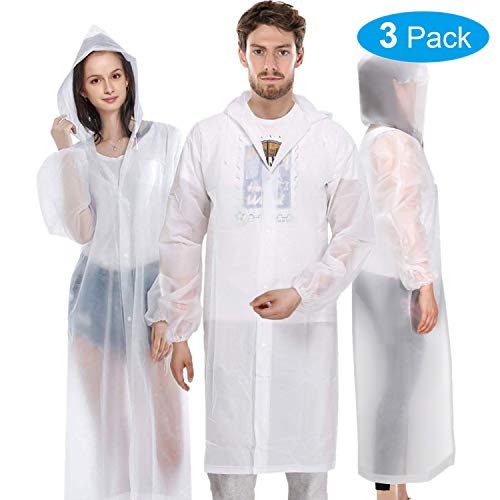 OPPMART Rain Coats,3 Pack Reusable Rain Coat Jacket with Hood EVA Portable Raincoat - Emergency Rain Coat for Theme Park, Hiking, Camping or Traveling,Size 61.4" by 26.4"