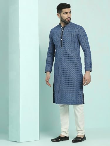 Image of Rajubhai Hargovindas Men's Chikankari Embroidered Cotton Kurta (Ches)